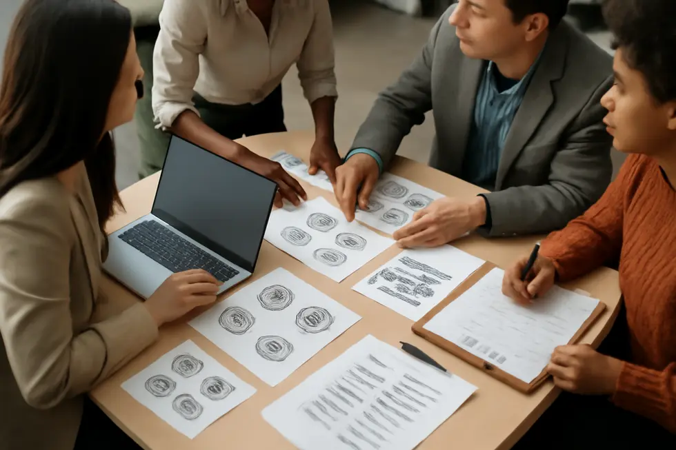 Illustration of business owners understanding the distinctiveness needed for trademarking slogans.