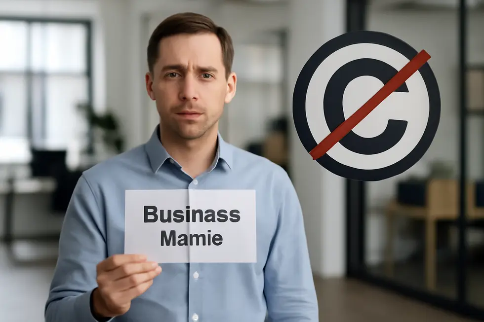 A visual representation of why business names cannot be copyrighted but require other forms of legal protection.