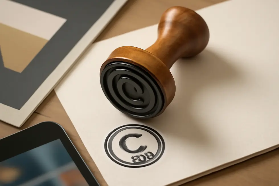 Visualizing the important legal role copyright stamps play in signaling ownership in business settings.