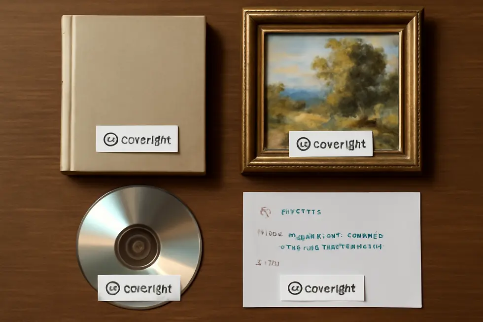 Visual depiction of the core components of a copyright information example: symbol, year, and owner name.