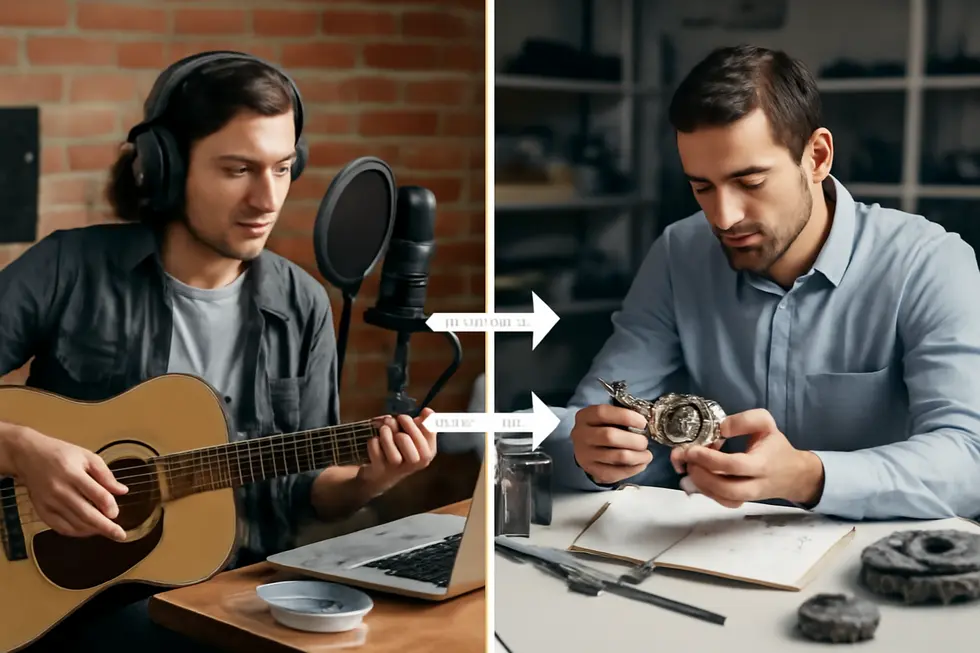 An illustrative contrast between copyright’s creative expression and patent’s technical inventions.