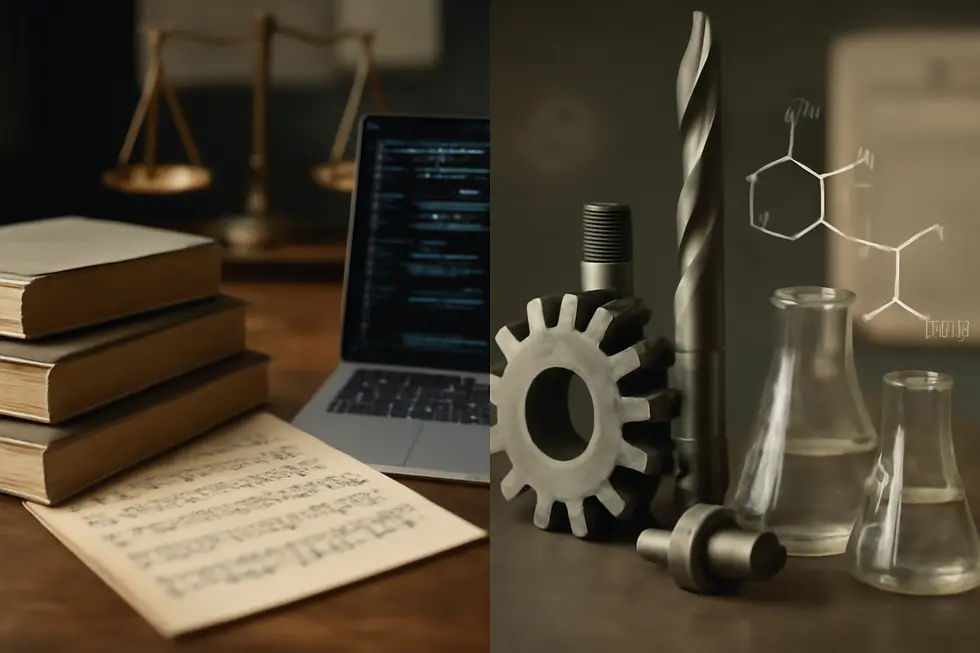 An illustrative contrast between copyright’s creative expression and patent’s technical inventions.