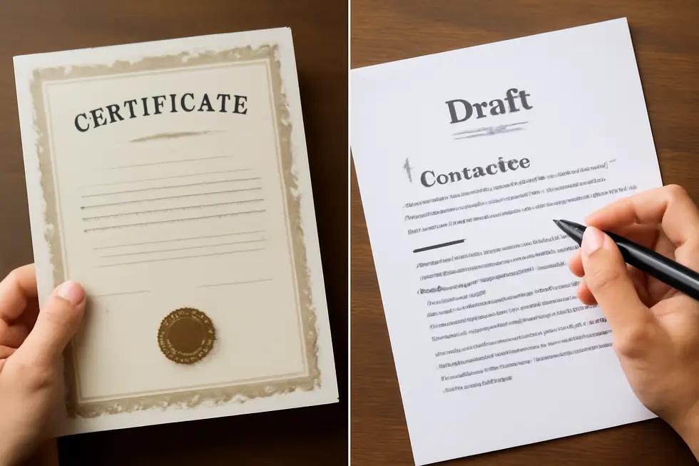 Visual contrast between ‘copyrighted’ legal protection and ‘copywritten’ marketing copywriting.