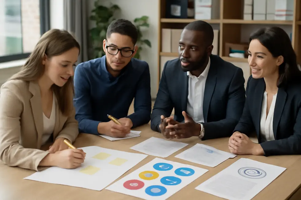 Entrepreneurs engaged in developing effective corporate names illustrating the importance of the ‘c o name’ in business identity.