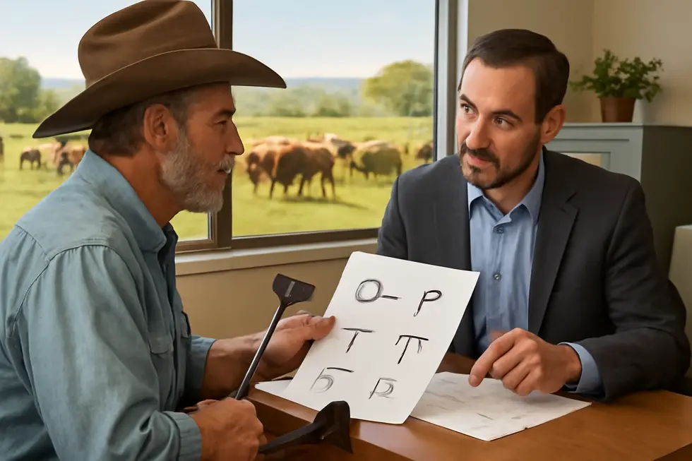 Rancher submitting livestock brand designs to CDFA officials to ensure unique and legally compliant registration.