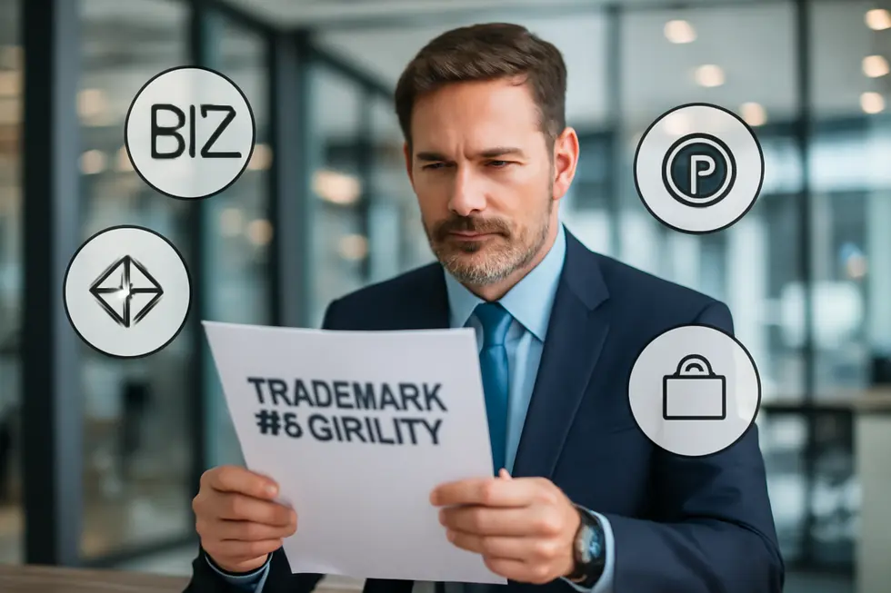 Business owner assessing trademark eligibility based on distinctiveness and usage criteria.