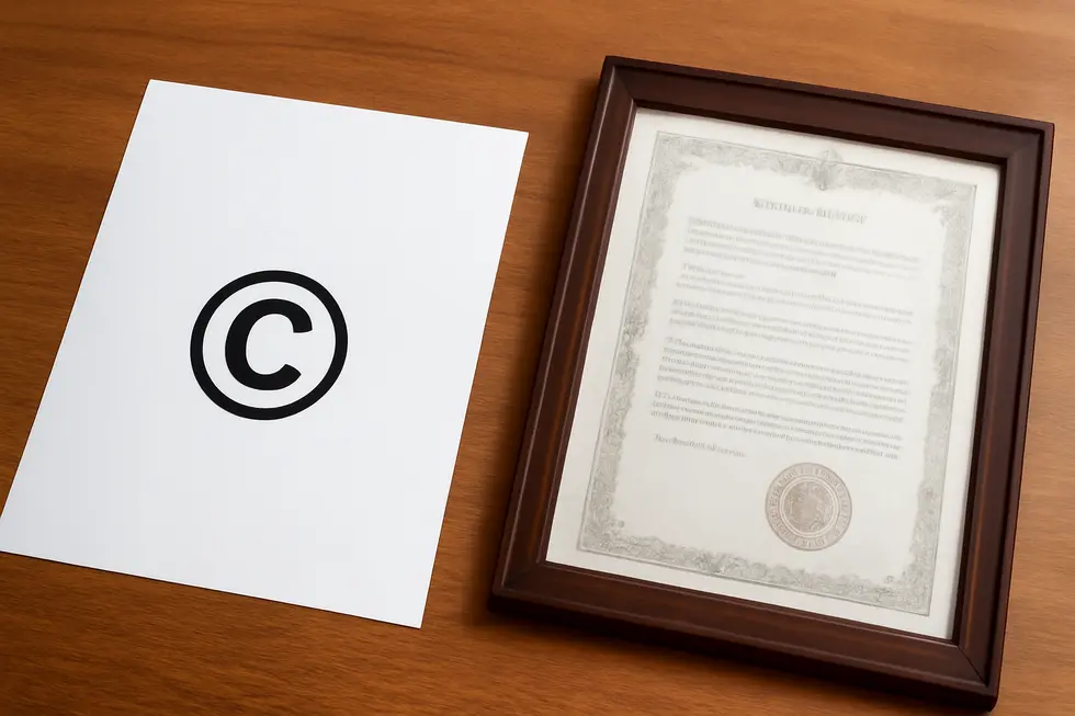 Visualizing the important legal role copyright stamps play in signaling ownership in business settings.