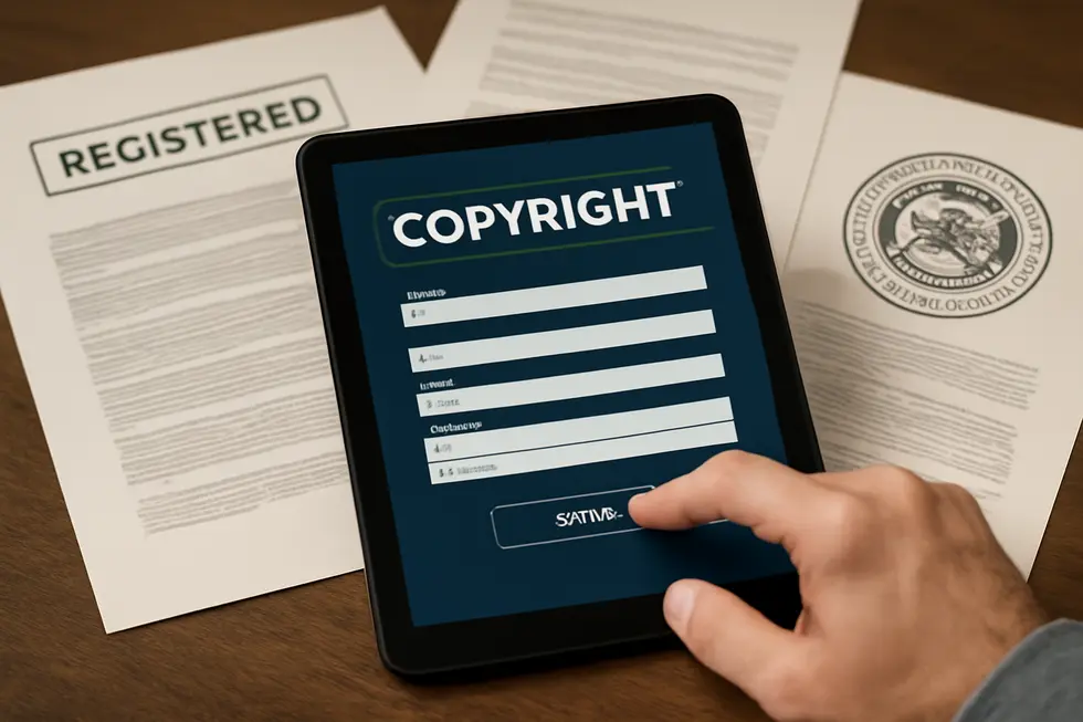 A website footer highlighting the core components of a copyright notice: symbol, year, and owner name.