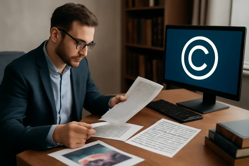 A business owner studies key original works to understand the foundation of copyright law.