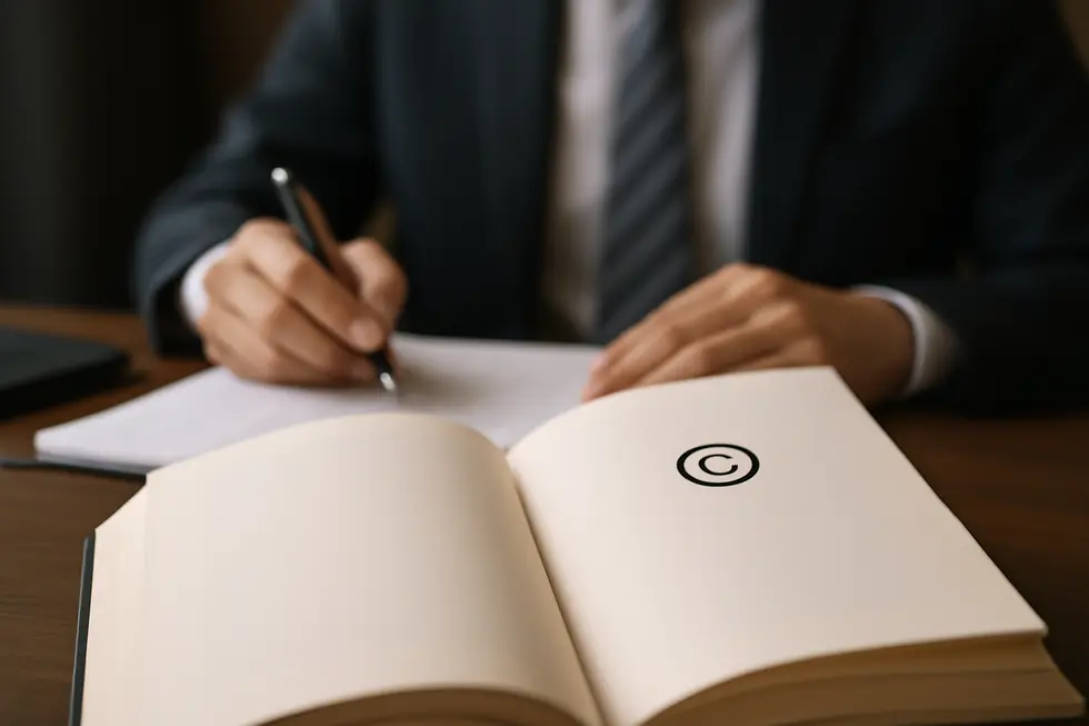 A book open to the copyright page illustrating the key components of the copyright notice essential for business owners.