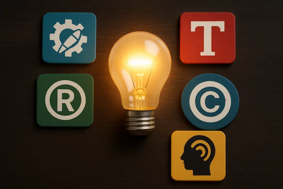 Illustration visualizing the various forms of intellectual property.