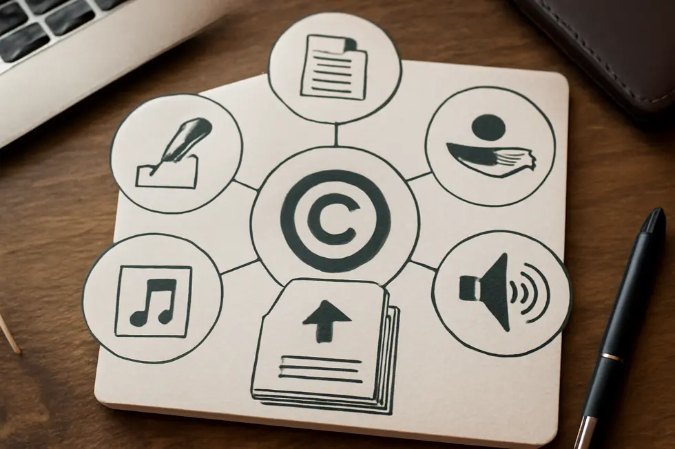 A business owner studies key original works to understand the foundation of copyright law.