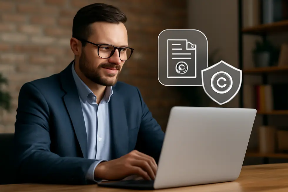 A website footer highlighting the core components of a copyright notice: symbol, year, and owner name.