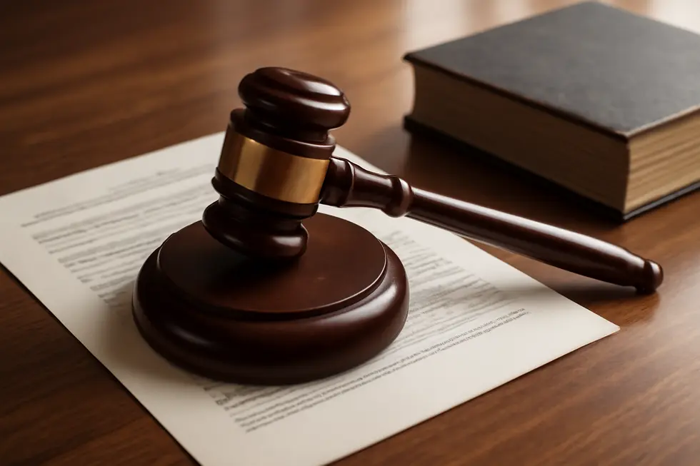 A judge’s gavel and patent paperwork illustrating the legal basis for patent eligibility.