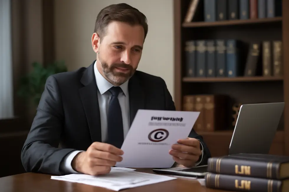 Business owner reviewing trademark registration documents highlighting the legal foundation of trademarks.