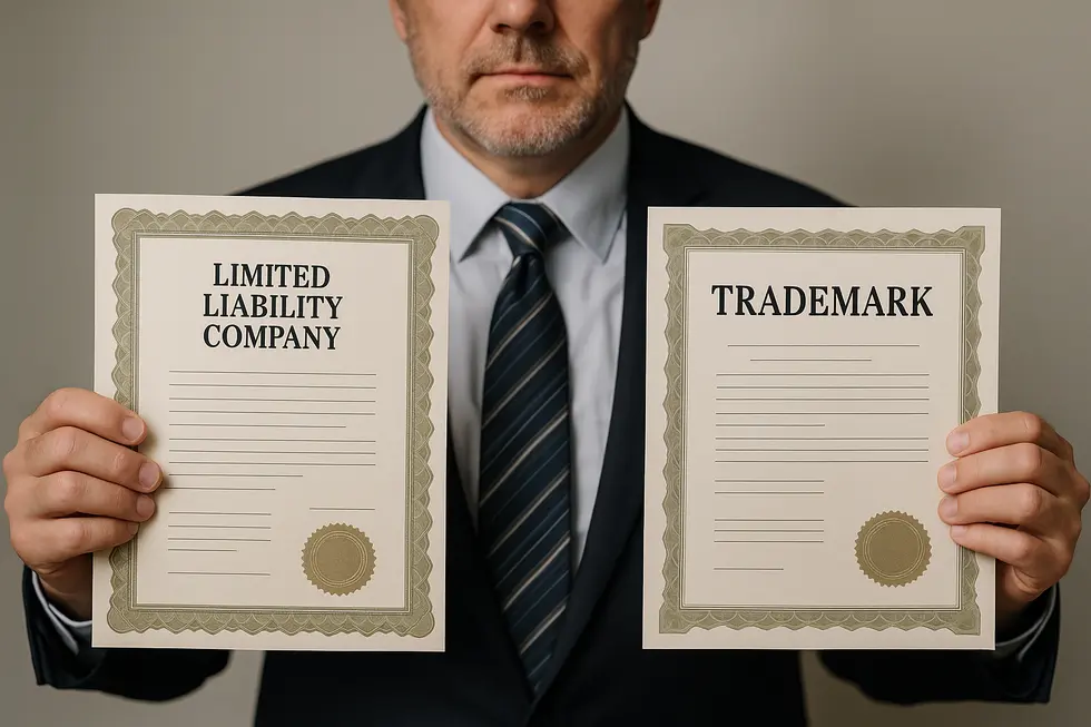 An illustration of the dual protection offered by LLC and trademark registrations for businesses.