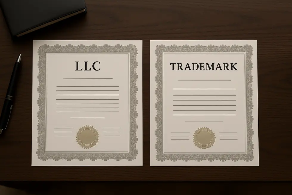 Illustrating the difference between LLC and trademark certificates.