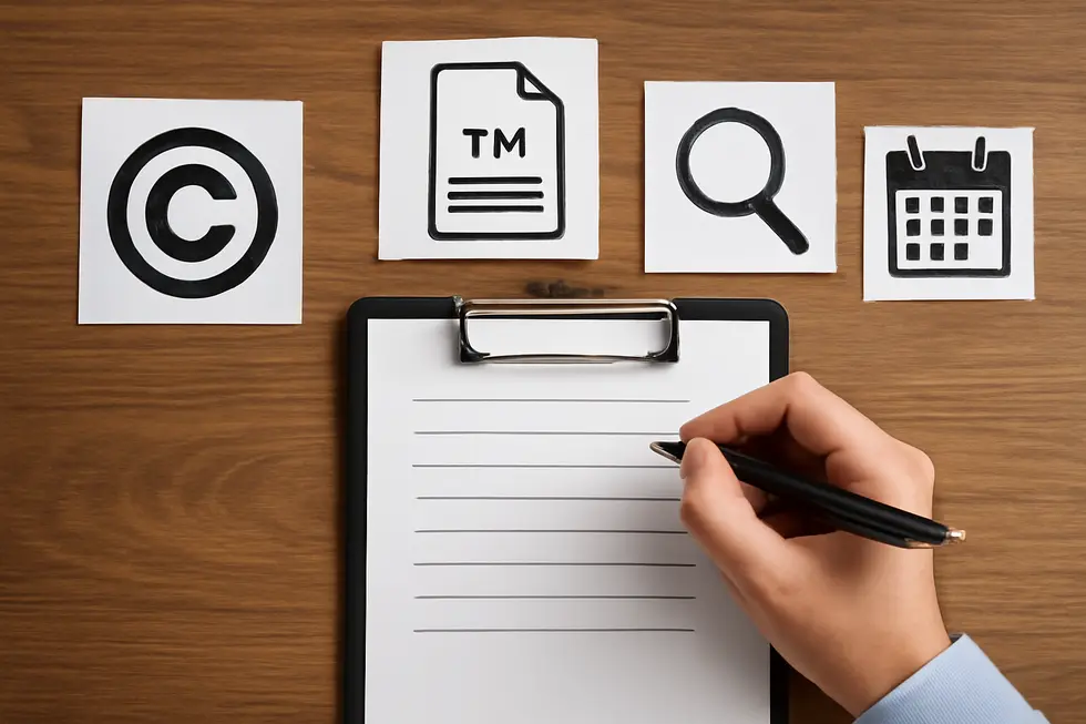 Visual comparison of copyright protecting creative work and trademark safeguarding brand identity.