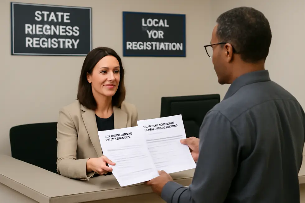 Visual comparison between business name and trade name legal documents highlighting their distinct roles.
