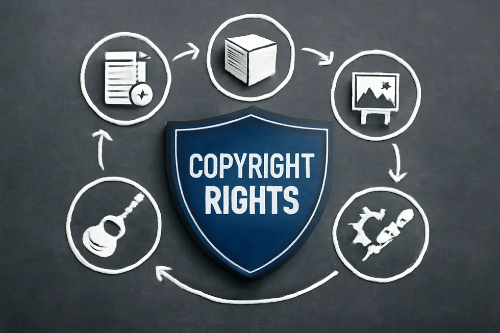 Visual representation of the legal foundations and definitions underlying copyright.
