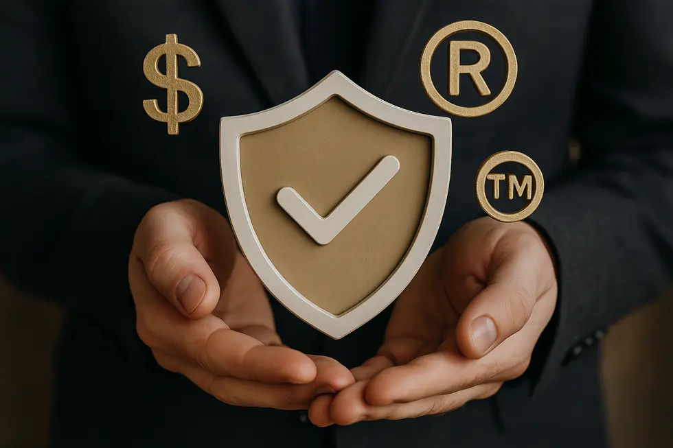 Business owner reviewing trademark options for brand protection.