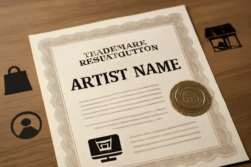 Explaining the limitations of copyright protection regarding artist names to a business owner.