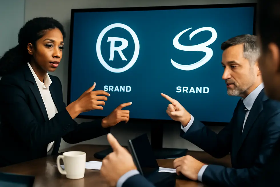 Business owner reviewing copyright law, highlighting why short phrases can’t be copyrighted.