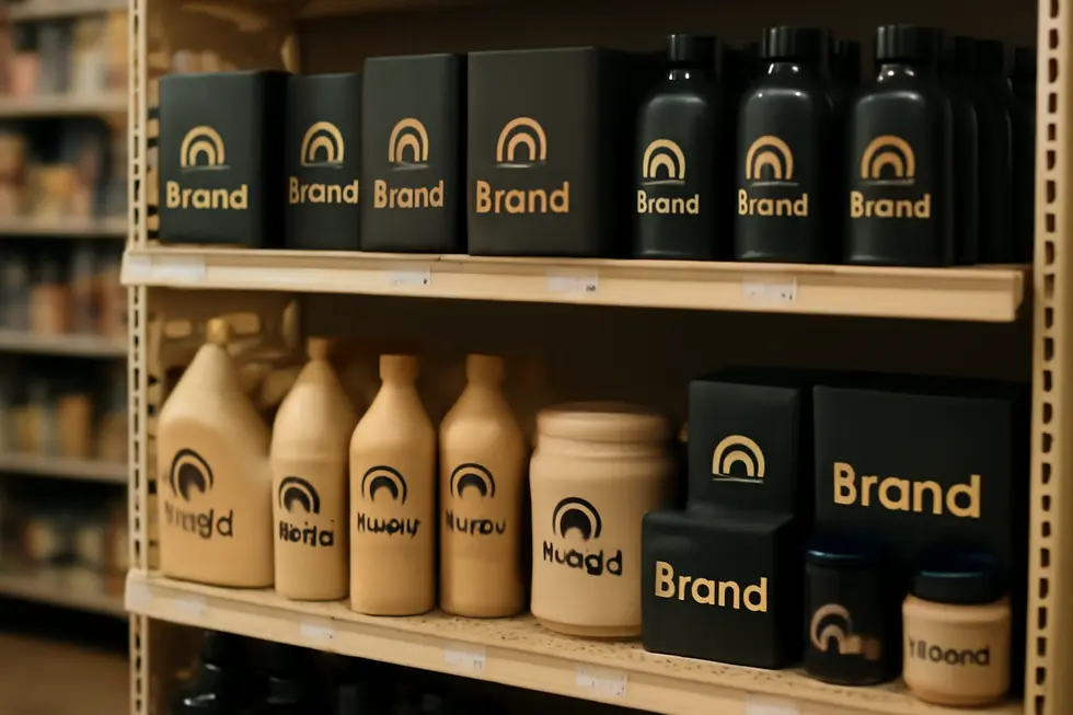A business owner displaying a distinctive trademark logo that reinforces brand identity and legal protection.