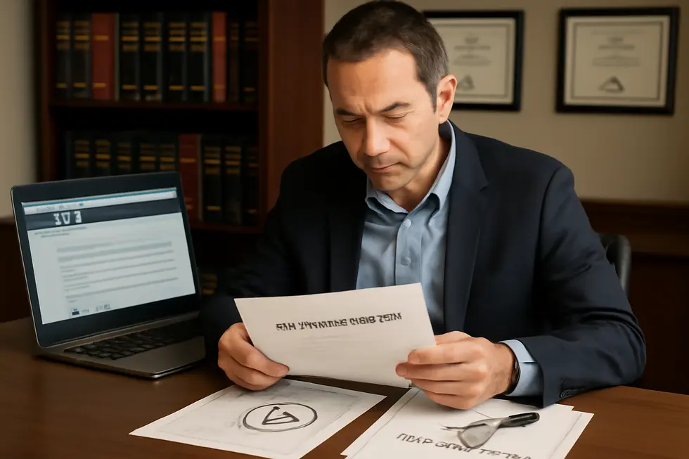 A business owner carefully reviewing the trademark registration process, highlighting the legal protections and application steps.
