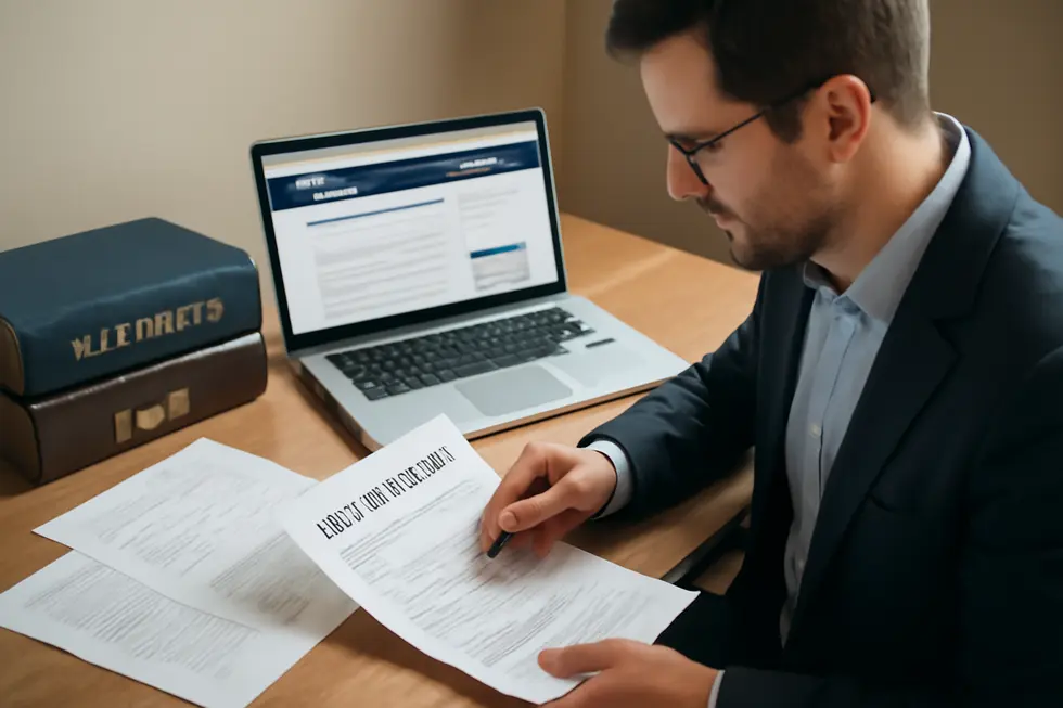 Business owner engaged in trademark registration formalities, emphasizing essential steps to brand a name nationally.