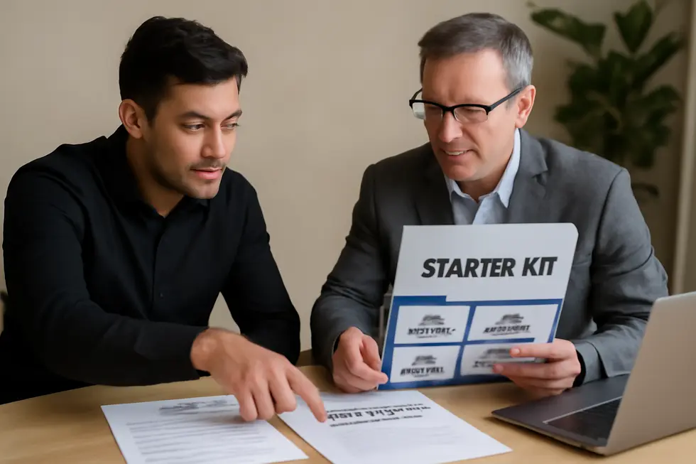 Business owner and expert collaborating on legal formation documents with an online state filing system.